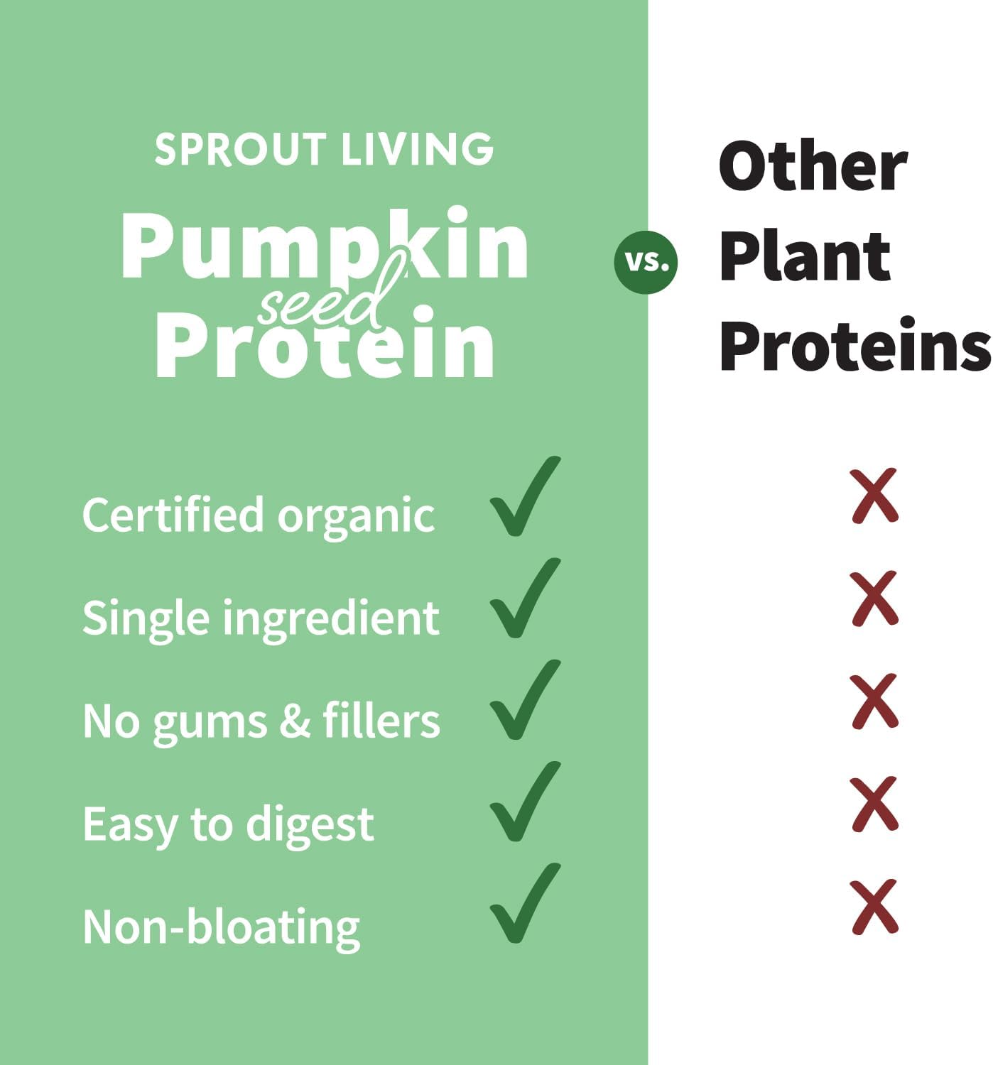 Sprout Living Organic Pumpkin Seed Protein Powder, Unflavored, 20 Grams of Plant Based Protein Powder Without Artificial Sweeteners, Non Dairy, Non-GMO, Vegan, Gluten Free (1 Pound, 15 Servings)