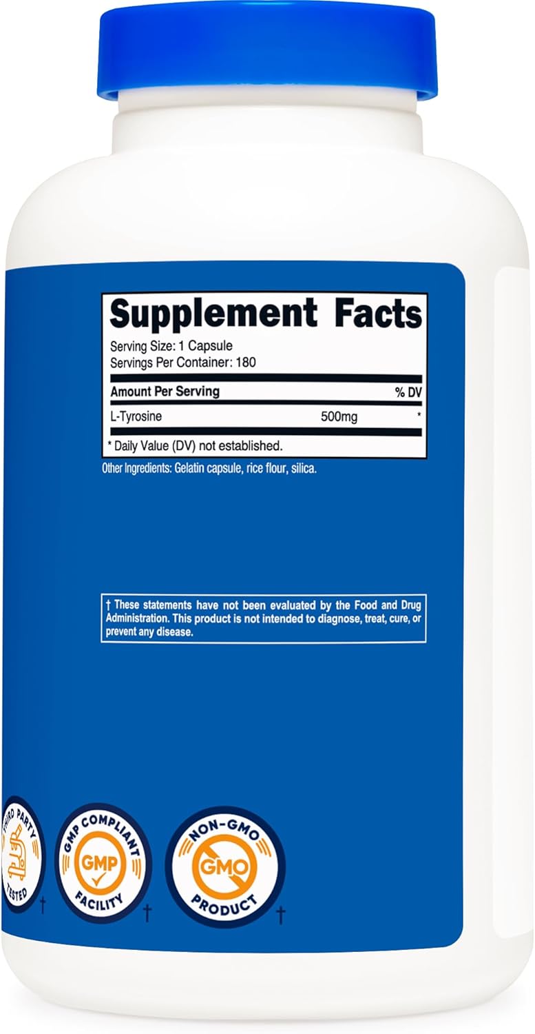 Nutricost L-Tyrosine 500mg, 180 Capsules (3 Bottles)