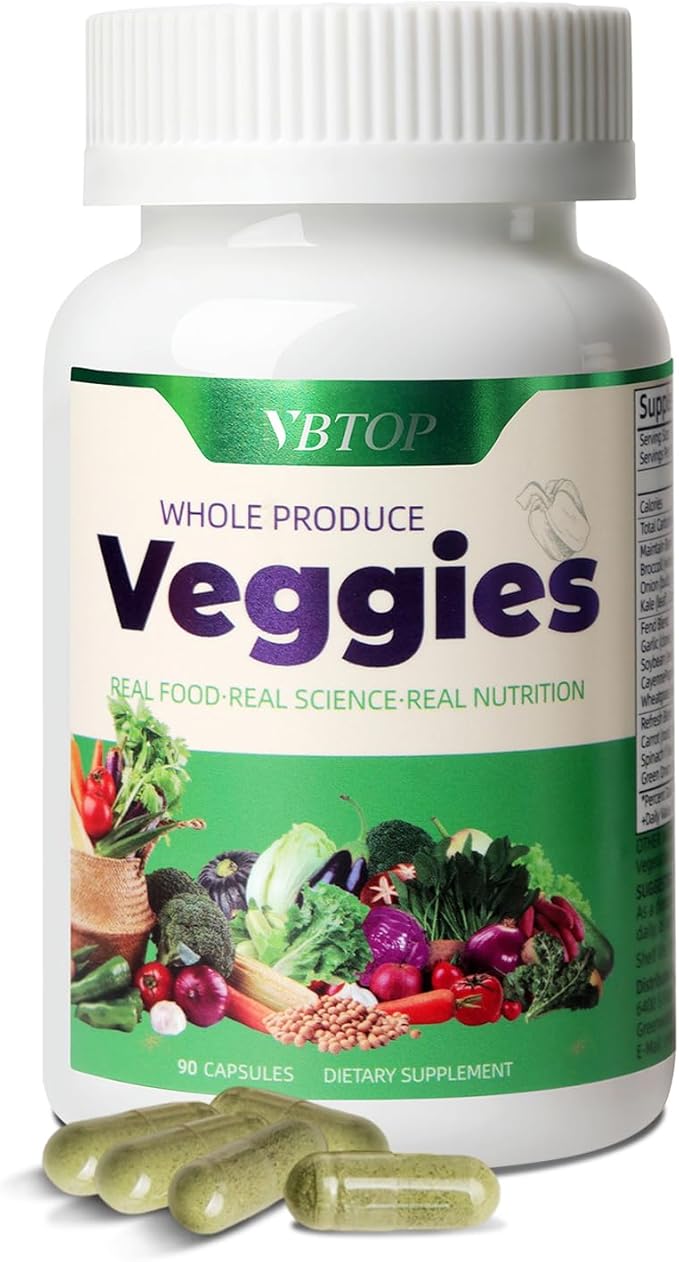 Vegetables- Nutritional Supplement, 90 Vegetarian Capsules | A Blend of 19 Natural Whole Vegetables. All-Natural, Fresh superfoods—Rich in Vitamins and Minerals—to Boost Energy Levels.