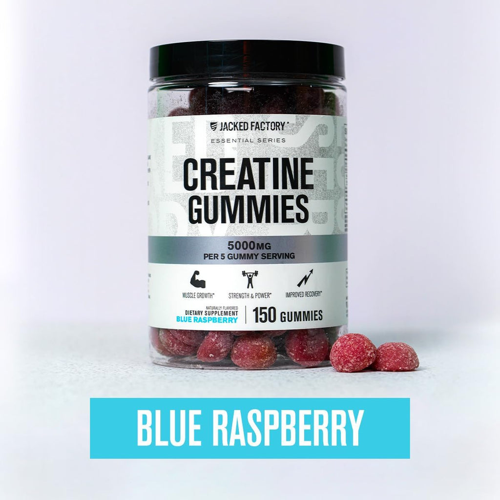 Jacked Factory Creatine Monohydrate Gummies 5g Daily Dose (1g per Gummy) - Creatine Gummy for Men and Women, Vegan-Friendly, Travel-Friendly, Third-Party Tested - 150 Gummies, Blue Raspberry