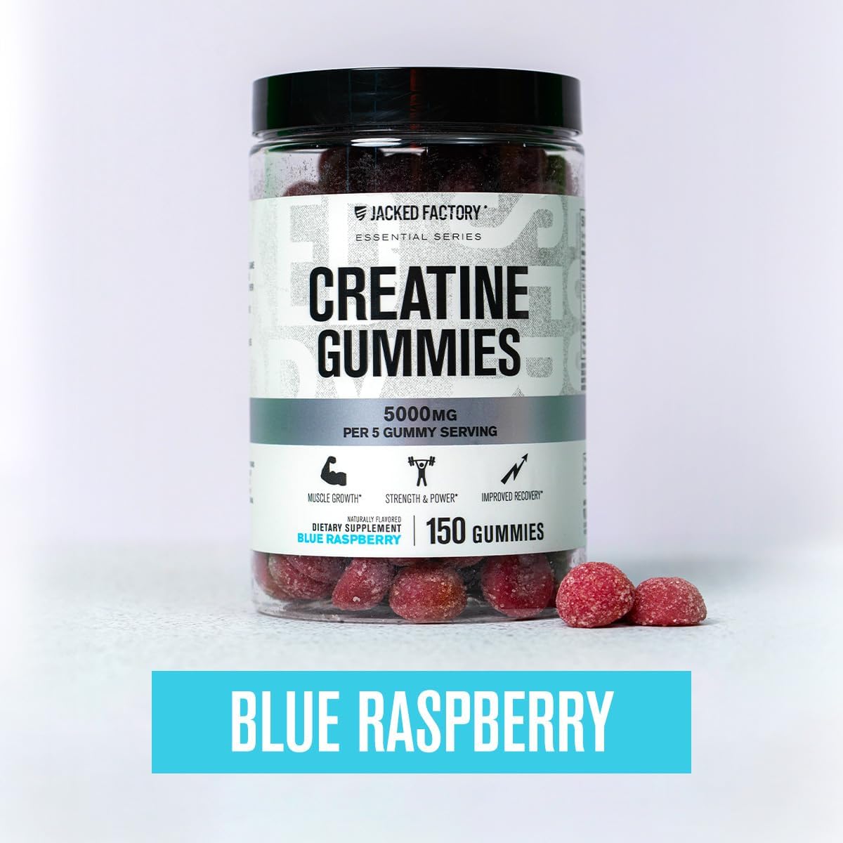 Jacked Factory Creatine Monohydrate Gummies 5g Daily Dose (1g per Gummy) - Creatine Gummy for Men and Women, Vegan-Friendly, Travel-Friendly, Third-Party Tested - 150 Gummies, Blue Raspberry