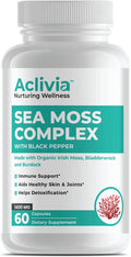 Organic Irish Sea Moss Capsules with Bladderwrack & Burdock Root - 102 Minerals Sea Moss Supplement - Thyroid Support, Immune Boost - Non-GMO (60 Count)