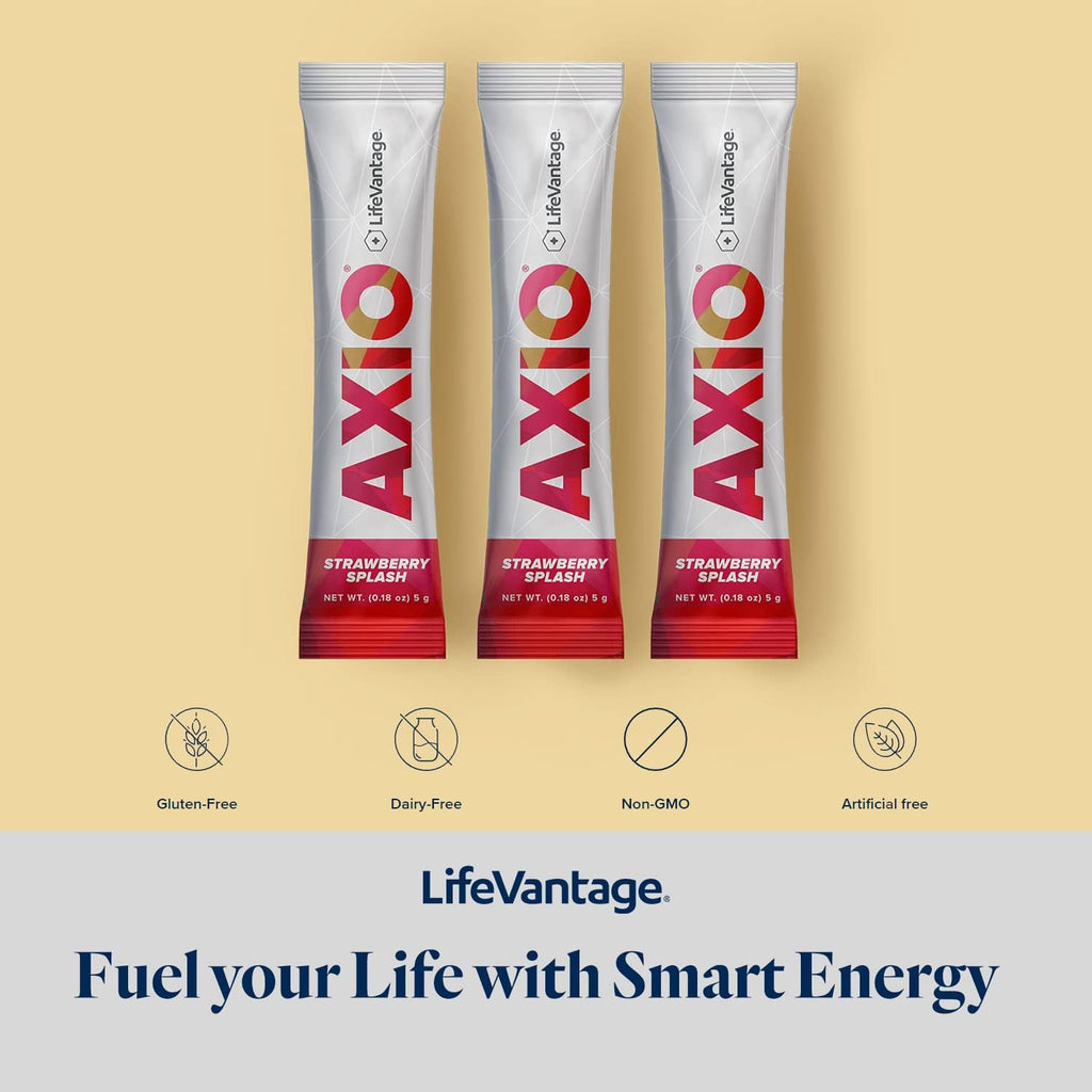 LifeVantage AXIO Regular Energy Drink Powder, Nootropic Supplement, Focus & Mood Support, with L-theanine, Green Tea, B Vitamins, DMAE, Quercetin & Pine Bark, Strawberry Splash, 30 Packets