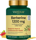 VAHDAM Berberine 97% HCL 1200mg Extract with Cinnamon and Milk Thistle | Supports Heart Health and Helps Maintain Healthy Cholesterol & Glucose Metabolism | 90 Veg Capsules