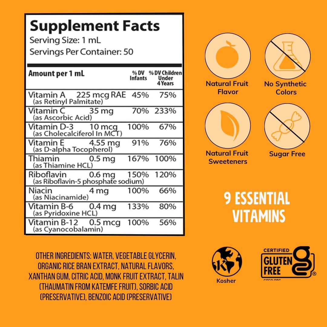 NovaFerrum MMM | Multivitamin for Kids, Infants and Toddlers | Vitamin C, D3, E | Gluten Free Certified | Sugar Free | No Artificial Colors | Ages 4 & Under | Orange Flavored | 2 Fl Oz (50 mL)