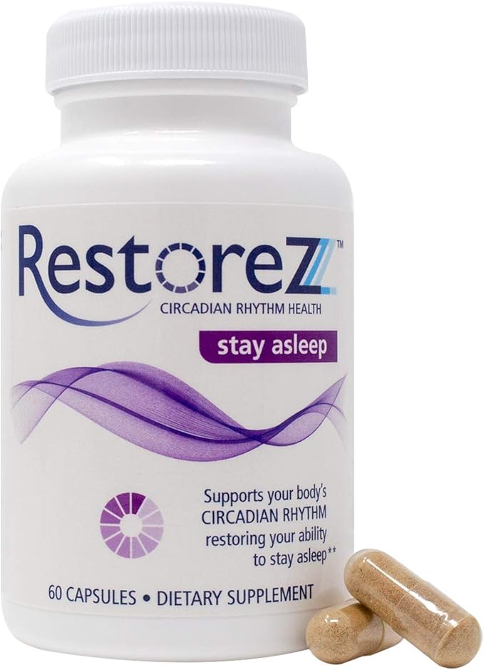 RestoreZ Stay Asleep (60 Capsules) Natural Sleep Supplement - Maintain Long Restful Sleep Throughout The Night - Non-Habit Forming Sleep Aid
