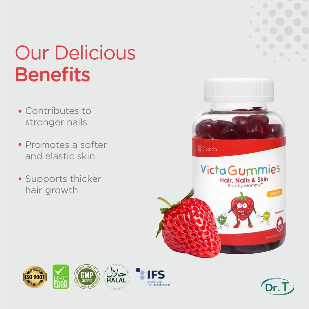 Dr. T VictaGummies Hair, Nails and Skin Gummies x3 – Biotin, Vitamin C and E for Beauty Support – Naturally Flavored (1)