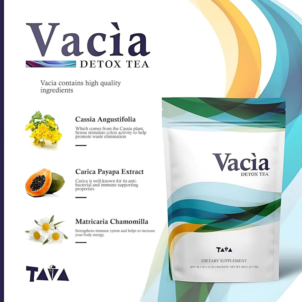 Tava Vacia - Cleansing Tea with Cassia Angustifolia, Carica Papaya, Matricaria Chamomilla, and Fiber Dextrin, Supports Wellness, 30 Counts - 2 Pack