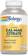 Solaray Calcium Magnesium Citrate 2:1 Ratio - Calcium Supplements for Women and Men w/Magnesium and Vitamin D 2 - Bone Health, Muscle and Nerve Support - Vegan, 60-Day Guarantee, 60 Serv, 360 VegCaps
