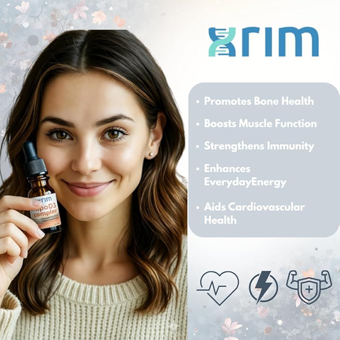 xrim LipoD3 Complex – Liposomal Vitamin D3 5000 IU + K2, Selenium & CoQ10 | High Absorption Liquid Supplement – 30 Servings (2oz)