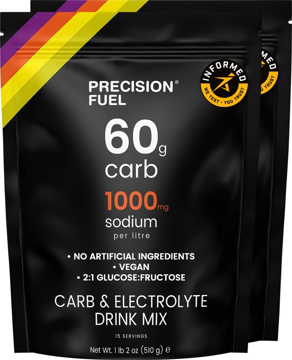 Precision Fuel PF 60 Carb & Electrolyte Drink Mix Powder for Hydration & Energy - Endurance Sports Nutrition, Vegan, Hypotonic - 60g Carb, 1000mg Sodium per Litre - Mild Citrus Flavor, 2-Pack