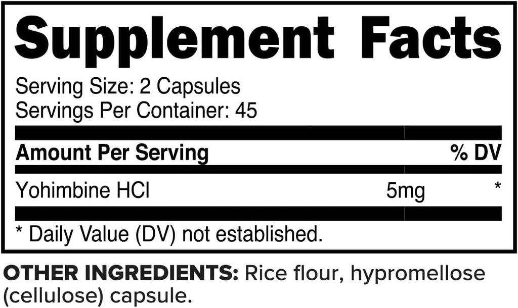 PrimaForce Yohimbine HCl 2.5mg, 90 Capsules - Non-GMO and Gluten Free Supplement