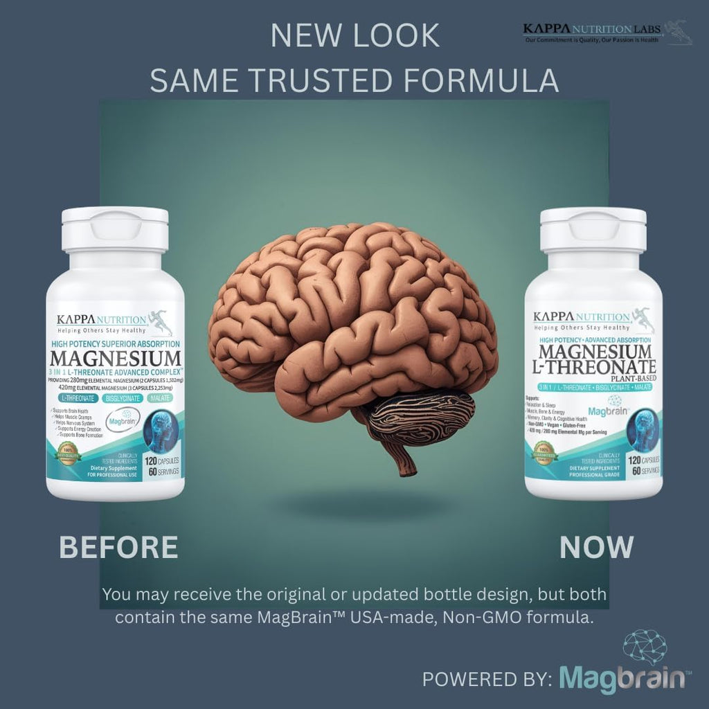 Kappa Nutrition Magbrain™ Magnesium L-Threonate Plant-Based, 420mg Elemental Magnesium (3 Capsules) from 2,253mg, 120 Vegan Capsules, Brain, Sleep & Muscle Support.
