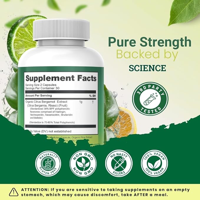 Organic Citrus Bergamot Supplement - Only USDA, Cardiologist Formulated with 200+ Scientific Studies -1000mg - Patented Extract, Heart, Cholesterol, & Lipid - Italian Bergamot High Polyphenols 60caps