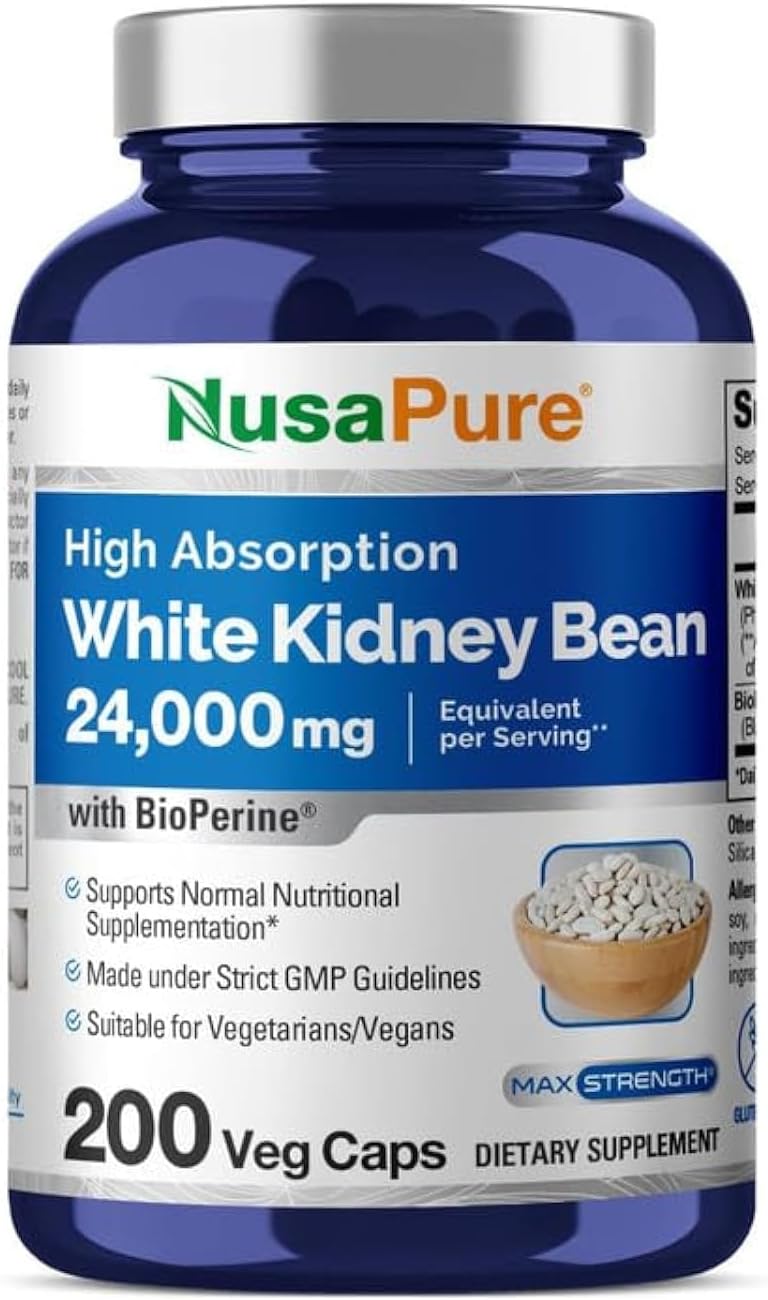 NusaPure White Kidney Beans 24,000mg per Serving - Bioperine - Extract 30:1 (Vegan, Non-GMO)