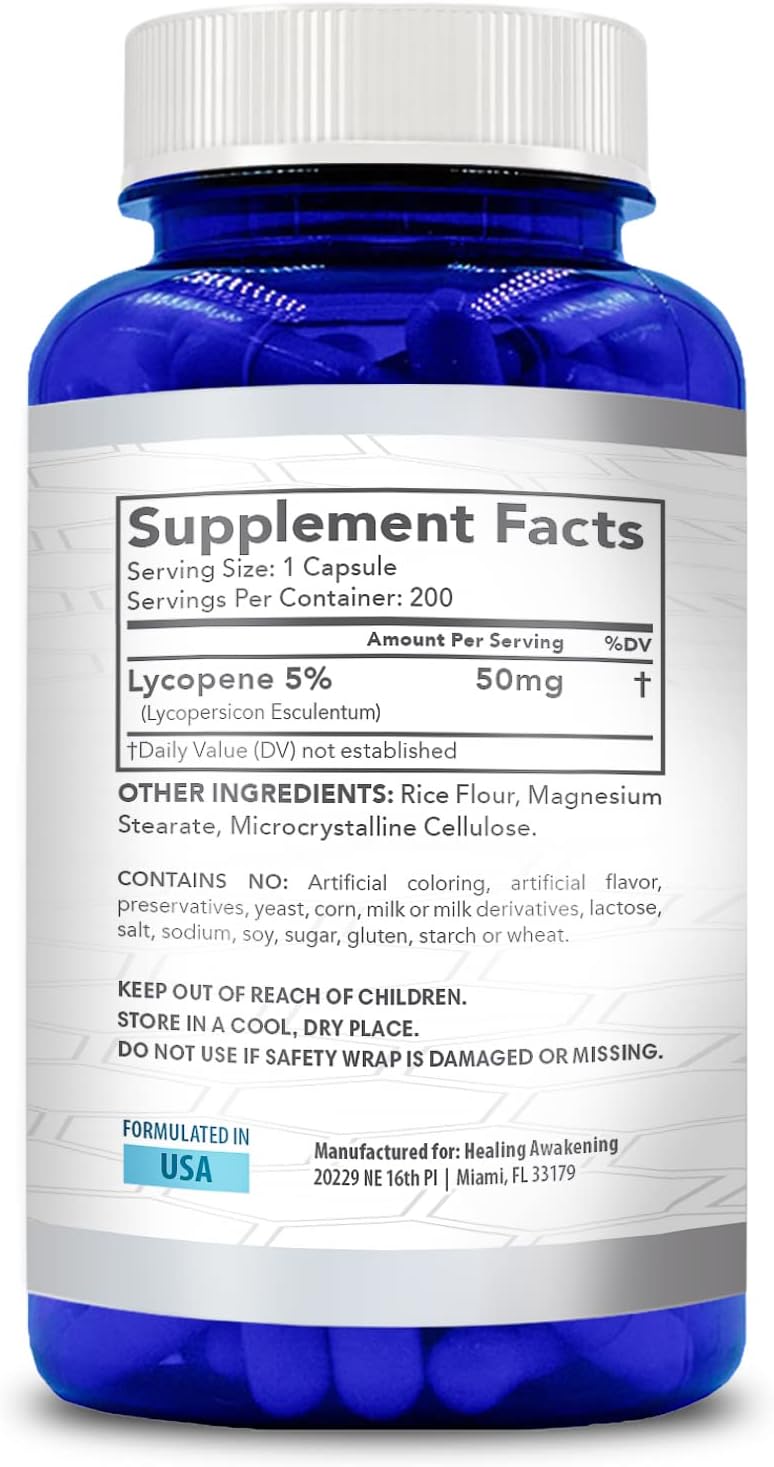 Naturally Derived Lycopene Supplement | Tomato Based Lycopene 50mg Antioxidant and Carotenoid Supplement for Heart and Prostate Support | Vegan Non-GMO & Made in US cGMP Labs (200 Veggie Capsules)