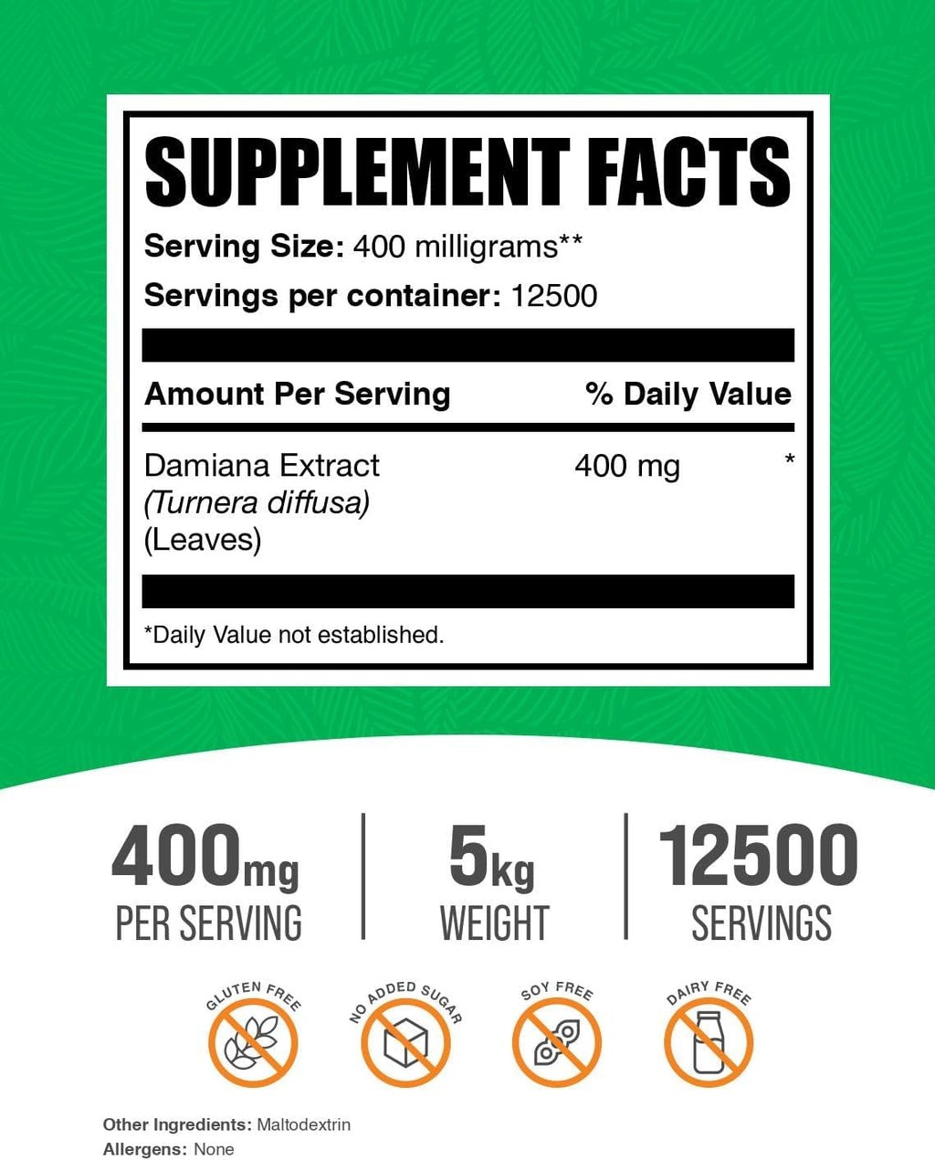 BulkSupplements.com Damiana Extract Powder - Damiana Leaf Extract - Damiana Powder - Damiana Herb - Herbal Supplement - 400mg of Damiana Leaf Extract per Serving (5 Kilograms - 11 lbs)