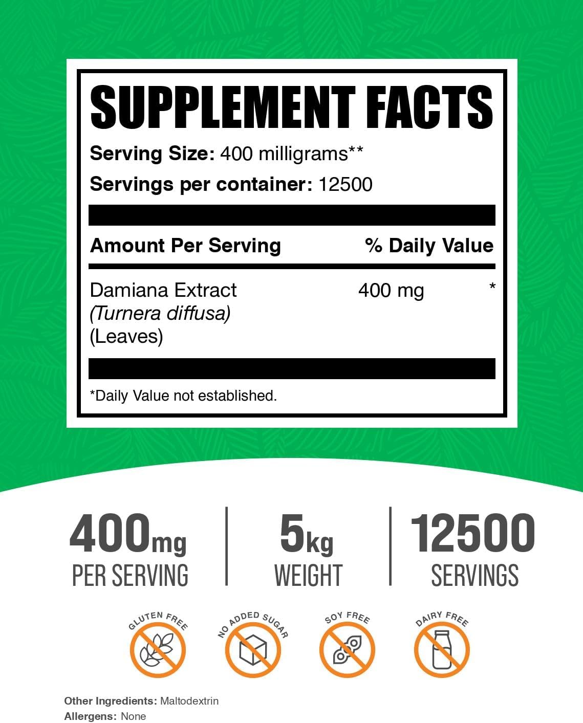 BulkSupplements.com Damiana Extract Powder - Damiana Leaf Extract - Damiana Powder - Damiana Herb - Herbal Supplement - 400mg of Damiana Leaf Extract per Serving (5 Kilograms - 11 lbs)