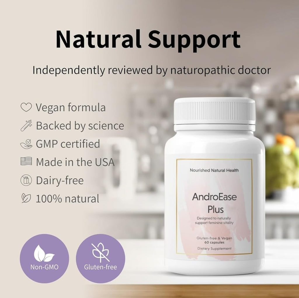 Nourished AndroEase Plus for Women’s Health - Zinc, Reishi, Green Tea and Saw Palmetto for Women - for Energy, Vitality, Facial Hair and Daily Wellness - 360 Capsules, Made in USA
