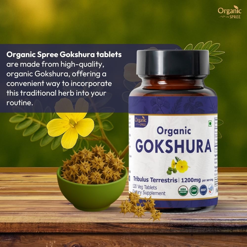 Gokshura 120 Tablets | Tribulus Terrestris (Gokshura) | USDA Organic Certified| Supports Immunity and Strength | Organic and Natural 120tab