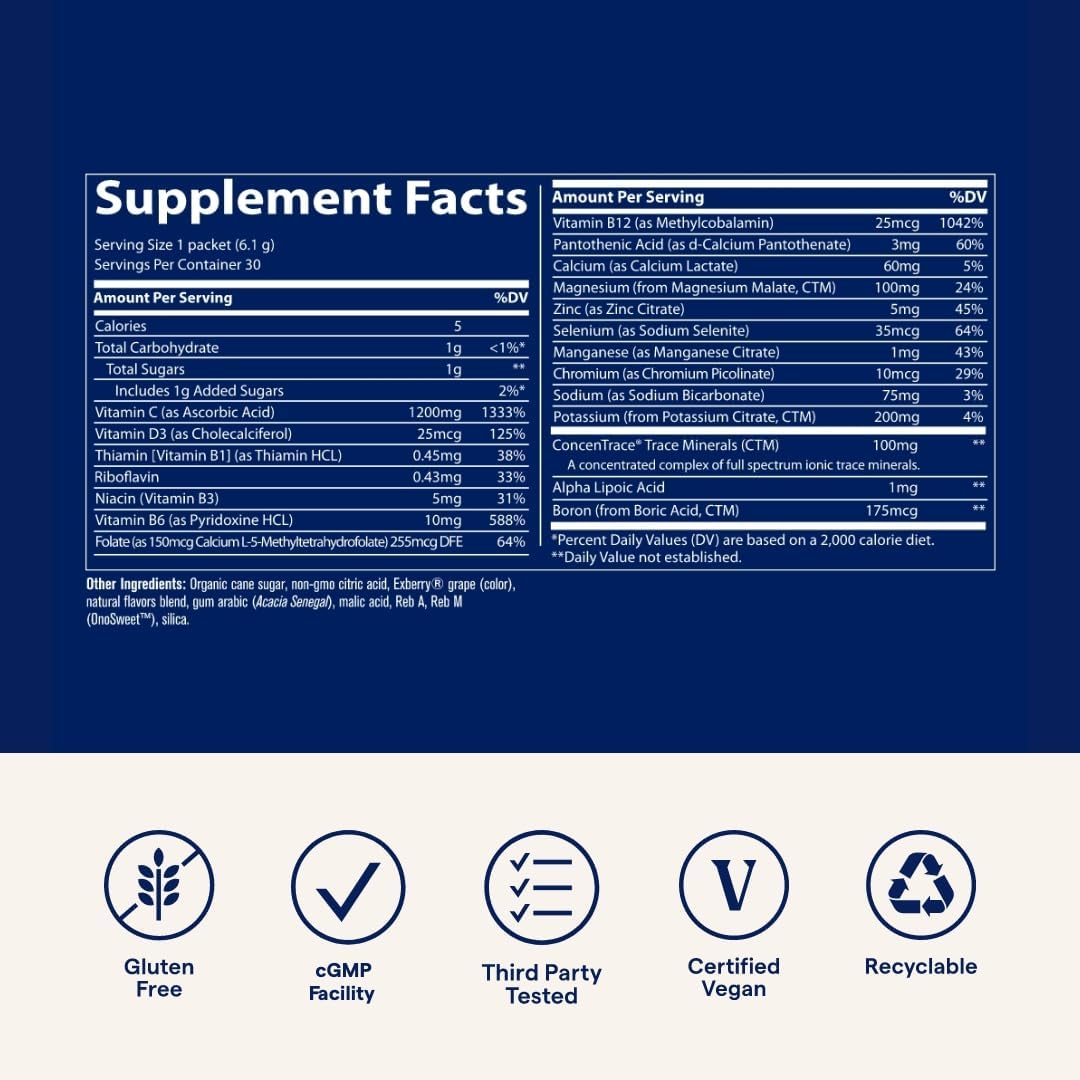 Trace Minerals Power Pak - Daily Health Support Supplement with Vitamins & Minerals - Power Packet Aids Immune Health & Hydration - Mix Powder Supports Bodily Functions - Acai Berry (90 Servings)