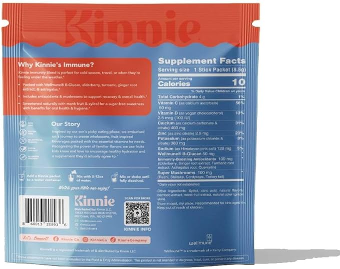 Immune & Hydration Vitamin Mix for Kids - Mixed Berry Flavor - Sugar-Free - Immune Support - Zinc, Vitamin C & D, Electrolytes, & Super Mushroom Blend for Ages 4+ (30 Sticks)