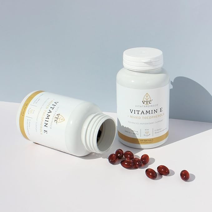 VTC VitaTradingCo. Vitamin E + Mixed Tocopherols | 400 IU Vitamin E | with Selenium & D-Alpha | Powerful Antioxidant | Skin, Heart, & Immune Support | 100 Softgels