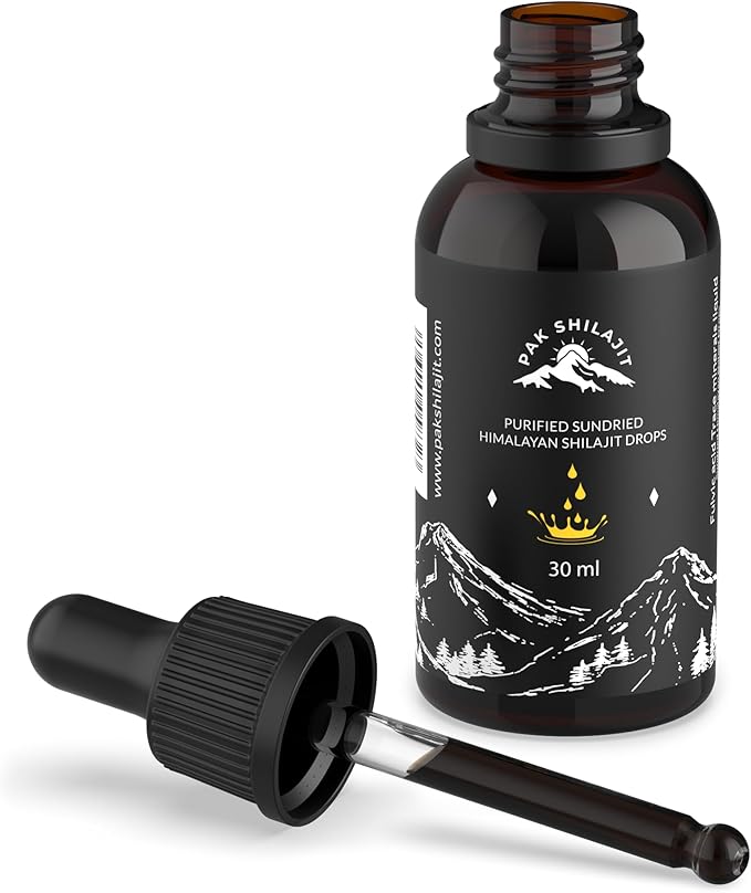 PakShilajit® Sun Dried Himalayan Shilajit Liquid Drops, Most Premium & Organic Gold Graded Shilajit Drops Above 17000FT (30ML Pack), Rich in Fulvic Acid Humic Acid Natural Supplement