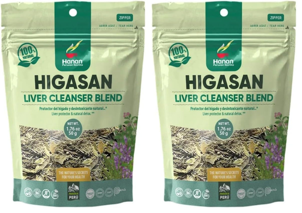 Hanan Peruvian Secrets Higasan Herbal Tea | 100% Natural Liver Cleanser | 1.76oz / 50g | Naturally Aids in Cleansing the Liver and Maintaining Healthy Cholesterol Levels (Pack of 2)