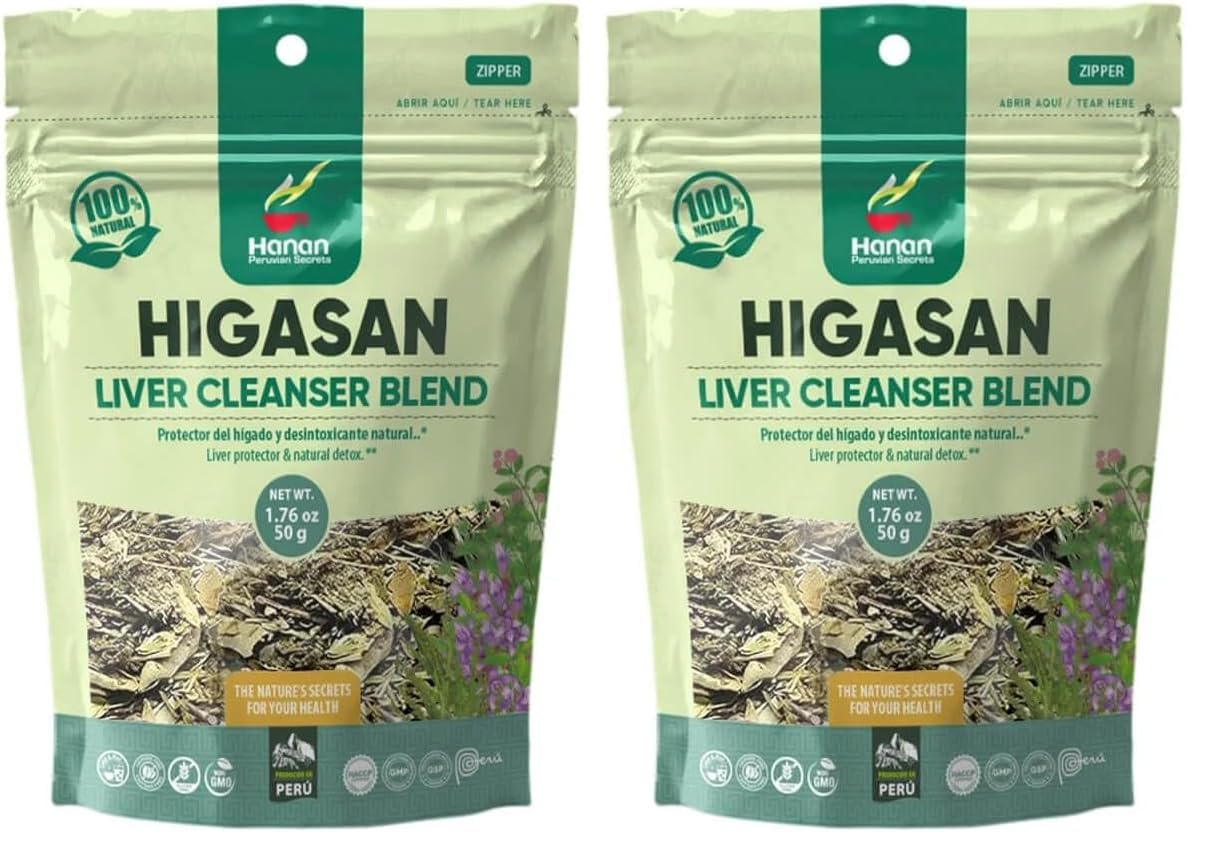 Hanan Peruvian Secrets Higasan Herbal Tea | 100% Natural Liver Cleanser | 1.76oz / 50g | Naturally Aids in Cleansing the Liver and Maintaining Healthy Cholesterol Levels (Pack of 2)