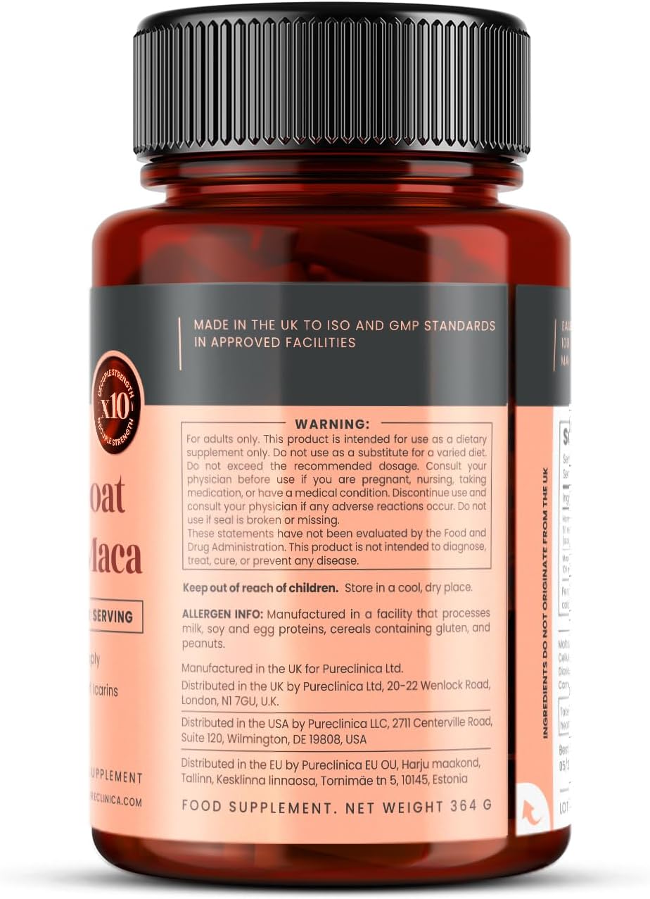pureclinica 10X Horny Goat Weed Extract (3750mg) Maca Extract (2500mg) x 1080 Tablets (6 Bottles of 180) -10 X More Icariins and Maca