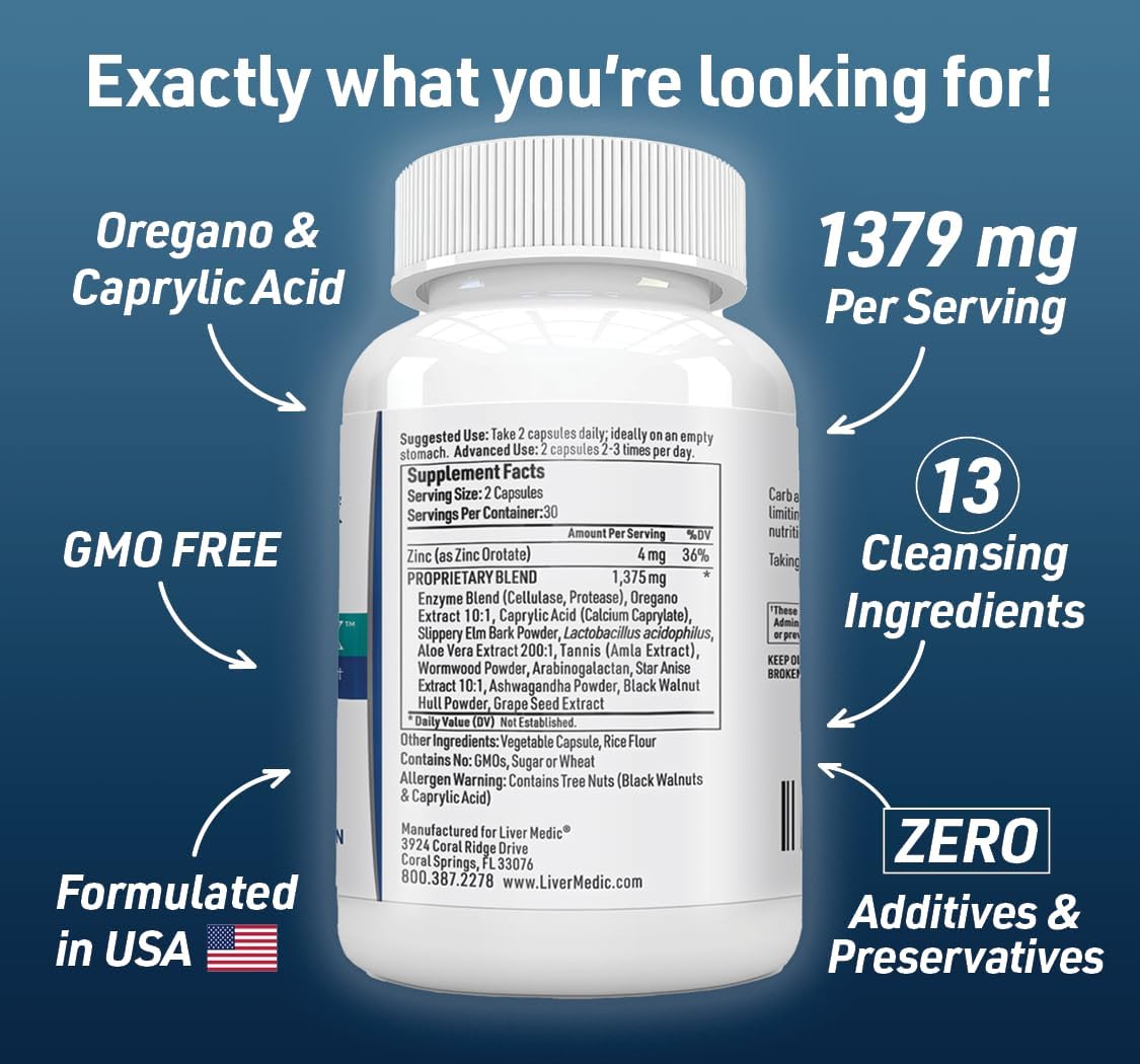 Candida Complex Oregano Oil, Digestive Enzymes, Candida Cleanse, Non-GMO Probiotic Supplement with Organic Herbs, Caprylic Acid, Grape Seed Extract, 60 Vegetarian Capsules
