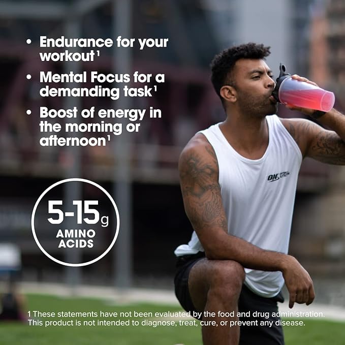 Optimum Nutrition Amino Energy Powder – Energy & Focus Pre Workout with Amino Acids, BCAA, Green Tea Caffeine & Coffee, Muscle Recovery Support – Juicy Strawberry, 30 Servings (Packaging May Vary)