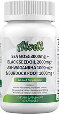 ALODI Super Sea Moss Omnipotent Supplement - with Ashwagandha, Black Seed Oil, Burdock Root, Turmeric, Bladderwrack, Apple Vinegar, Advanced Formula - Tested for Maximum Efficacy in Men and Women