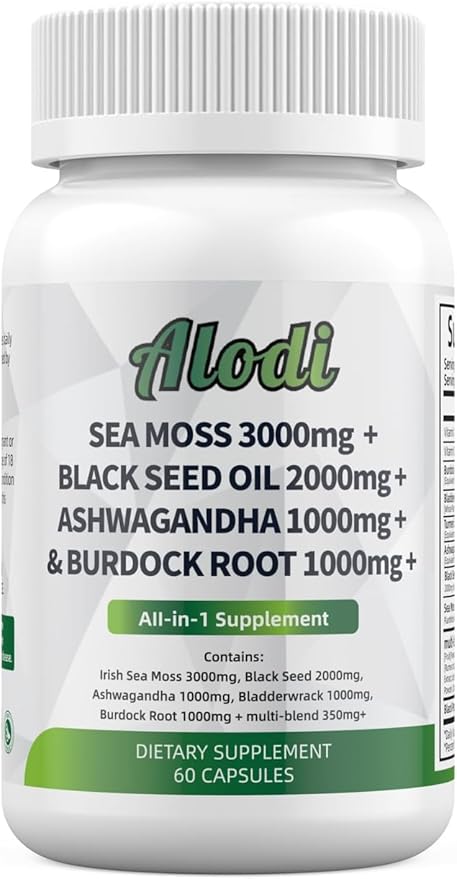 ALODI Super Sea Moss Omnipotent Supplement - with Ashwagandha, Black Seed Oil, Burdock Root, Turmeric, Bladderwrack, Apple Vinegar, Advanced Formula - Tested for Maximum Efficacy in Men and Women