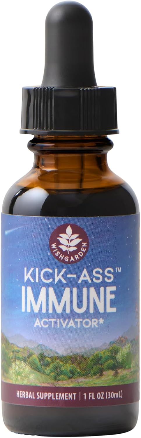 WishGarden Herbs Kick-Ass Immune Activator - Herbal Immunity Support Supplement for Adults, Plant-Based Immune Booster & Immune Defense w/Echinacea & Goldenseal, Rapid Immunity Boost Formula, 1oz