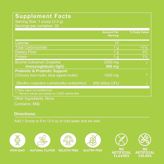 VITINITY Grass Fed Bovine Colostrum Powder for Humans - Natural IgG Colostrum Supplement for Gut Health, Immune Support, Muscle Recovery & Wellness | Pure Colostrum Superfood, Unflavored (90 Grams)