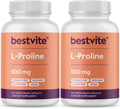 BESTVITE L-Proline 500mg (240 Vegetarian Capsules) (120 x 2) - No Stearates - No Fillers - Vegan - Gluten Free - Non GMO