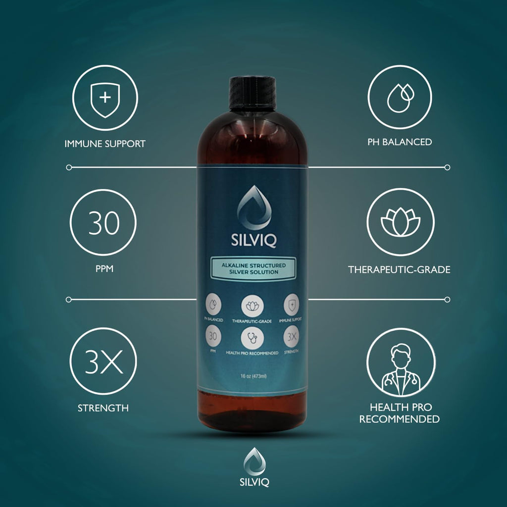 Structured Silver Water 30PPM - ph Balanced Alkaline Structure Silver Liquid Solution Mineral Supplement for Natural Immune Support - Enhanced Wellness & Gut Health - 16 Oz (437ml)