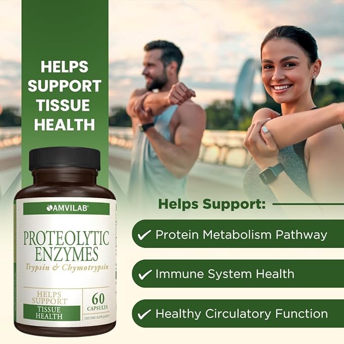 Proteolytic Enzymes with Trypsin & Chymotrypsin - Digestive Enzyme Support - Helps Maintain Tissue, Immune & Circulatory Health | Made in USA | Dietary Supplement - 60 Capsules
