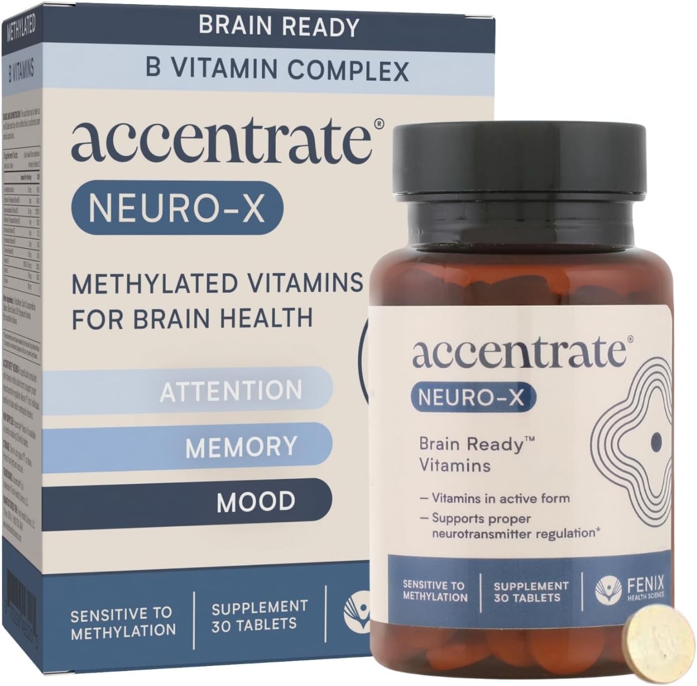 Accentrate Neuro X - Complete Vitamin B Complex | Active Multivitamin w/L-Methylfolate (5-MTHF), Adenosylcobalamin (B12), Pyridoxal-5'-Phosphate (P5P) | Brain Health | MTHFR Supplement | 30 Tablets