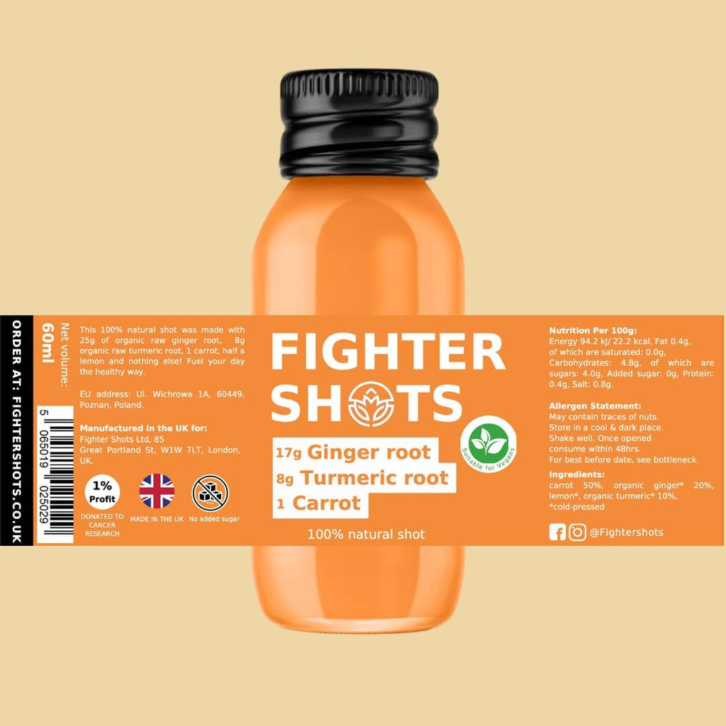 Ginger Turmeric and Carrot Shots (Vegan/12x60ml) | Fresh & Fiery Ginger Shots for Immune Support | Boosts Energy | 100% Natural/No Nasties | Rich in Antioxidants | Packed with Vitamin C