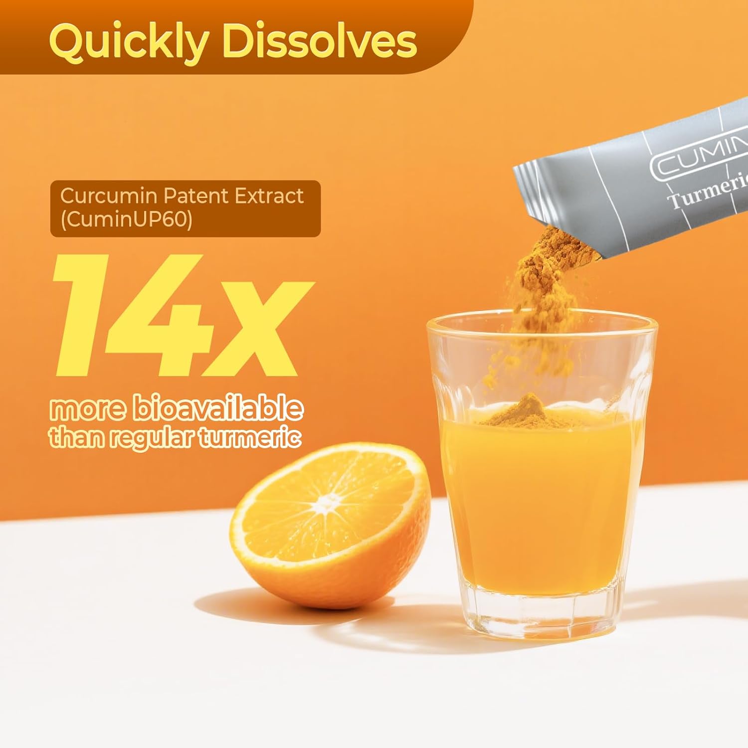 Turmeric Curcumin Drink Powder, Turmeric Shots with Vitamin C for Immunity, Orange Flavor Instant Drink Mix Packets, High Absorption Curcumin Complex, Immune & Recovery, Joint Support Supplement