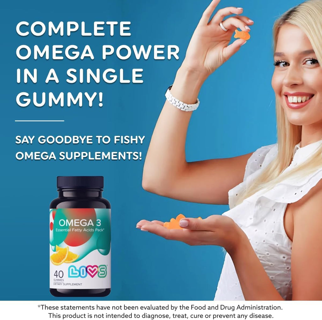 Omega 3 Gummies for Adults with Flaxseed Oil (Omega 3, 6, 9) – Heart Health, Brain Function, Joint & Eye Support for Women & Men | Vegan, Non GMO, Gluten Free Gummy Vitamins | Orange Flavor- 40ct