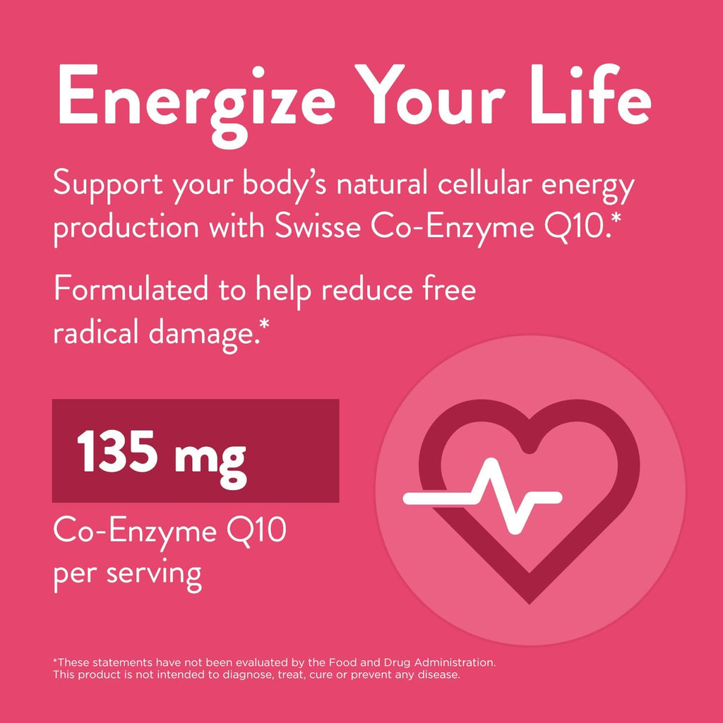 Swisse CoQ10 Supplement Co-Enzyme Q10 | 6 months Supply| Coenzyme Q10 Supports Heart Health and Ubiquinol Cellular Energy Production | CQ10 Antioxidant Support| Co Q 10 Supplement 135mg | 180 Softgels