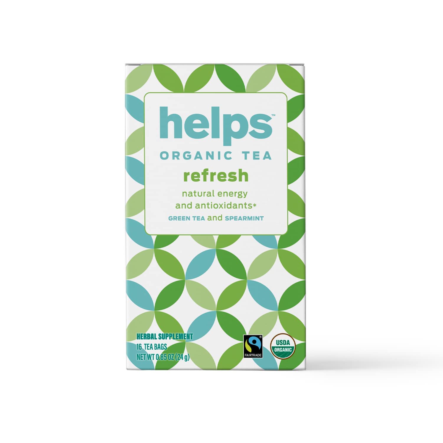 HELPS TEAS | Helps Refresh | Organic Green Tea with Spearmint. Natural Energy, Antioxidant, Slimming And Thermogenic Herbal Tea| 16 Tea Bags - Pack of 3 |