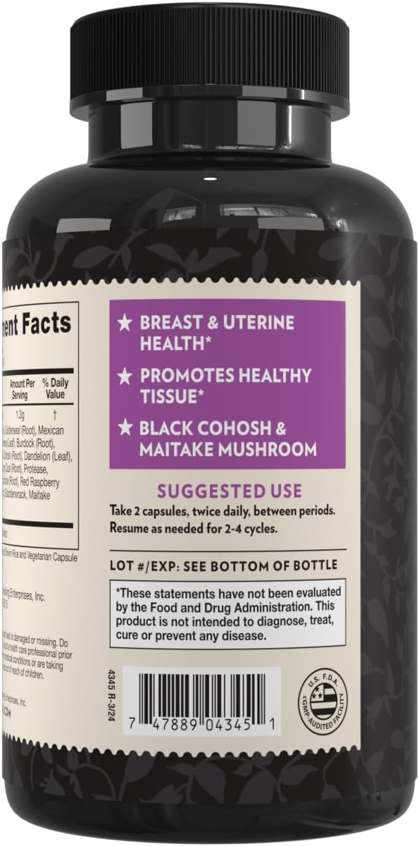 Crystal Star Fibro Defense, 60 Capsules, Black Cohosh, Breast & Uterine Health Between Periods, Gluten Free, Non-GMO