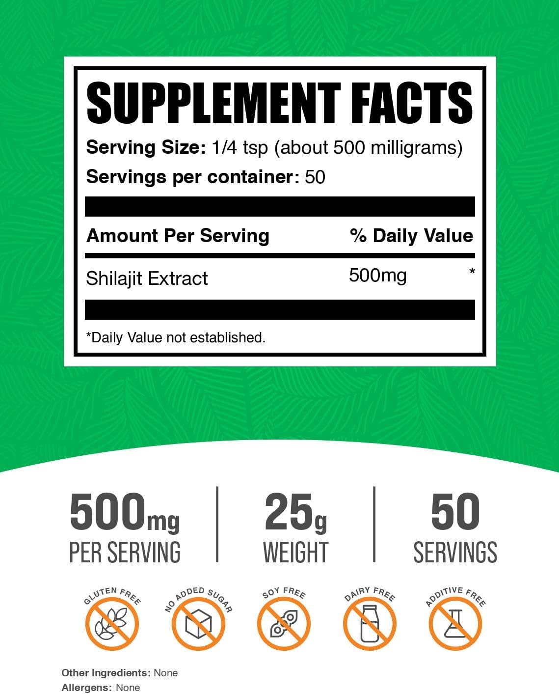 BulkSupplements.com Shilajit Extract Powder - Fulvic Acid Supplement, Shilajit Supplement - Gluten Free, 500mg per Serving of Shilajit Powder, 25g (0.88 oz) (Pack of 1)