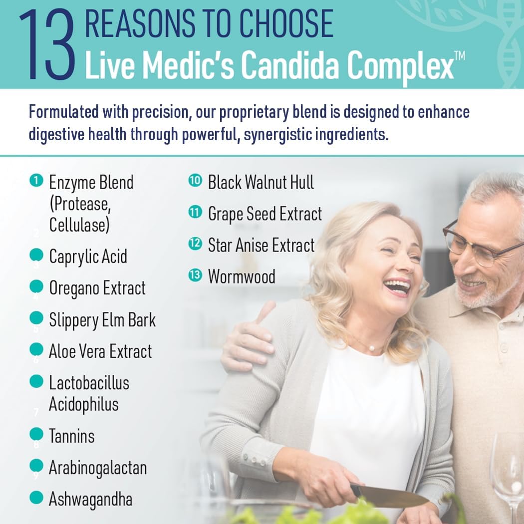 Candida Complex Oregano Oil, Digestive Enzymes, Candida Cleanse, Non-GMO Probiotic Supplement with Organic Herbs, Caprylic Acid, Grape Seed Extract, 120 Vegetarian Capsules
