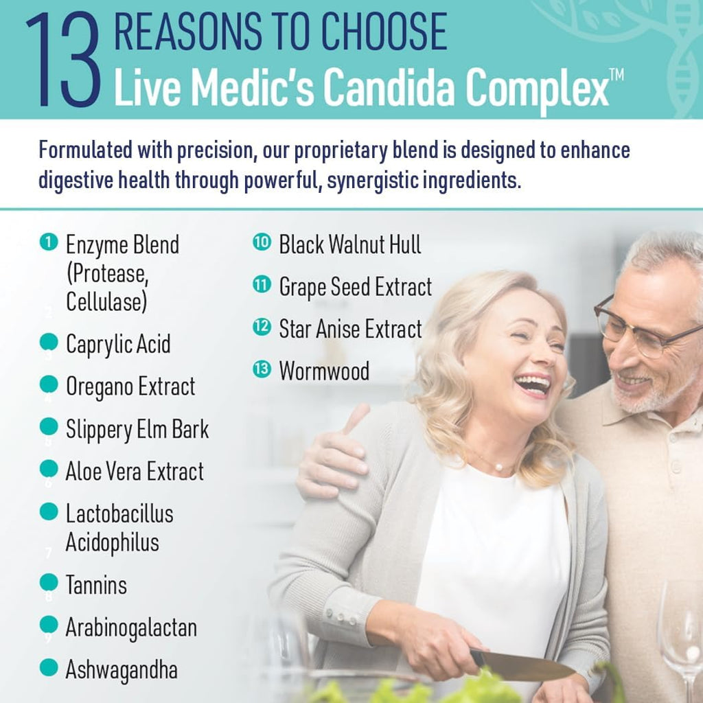 Candida Complex Oregano Oil, Digestive Enzymes, Candida Cleanse, Non-GMO Probiotic Supplement with Organic Herbs, Caprylic Acid, Grape Seed Extract, 60 Vegetarian Capsules